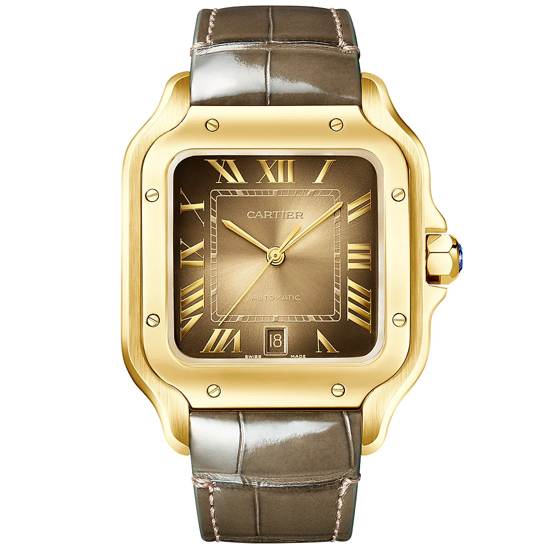 Santos de Cartier Large Brown Dial 18ct Yellow Gold Automatic Watch