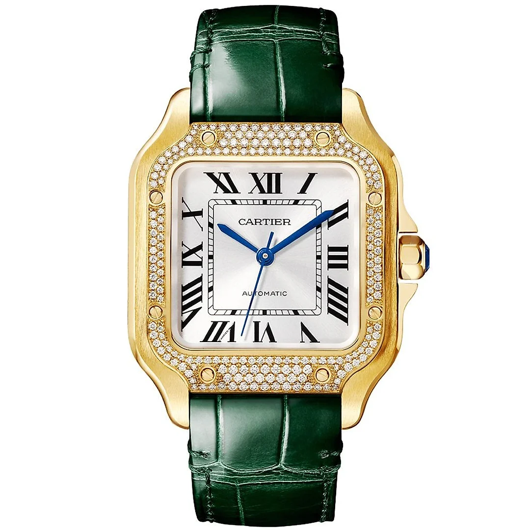 Santos de Cartier Medium Diamond Set Automatic 18ct Yellow Gold Watch