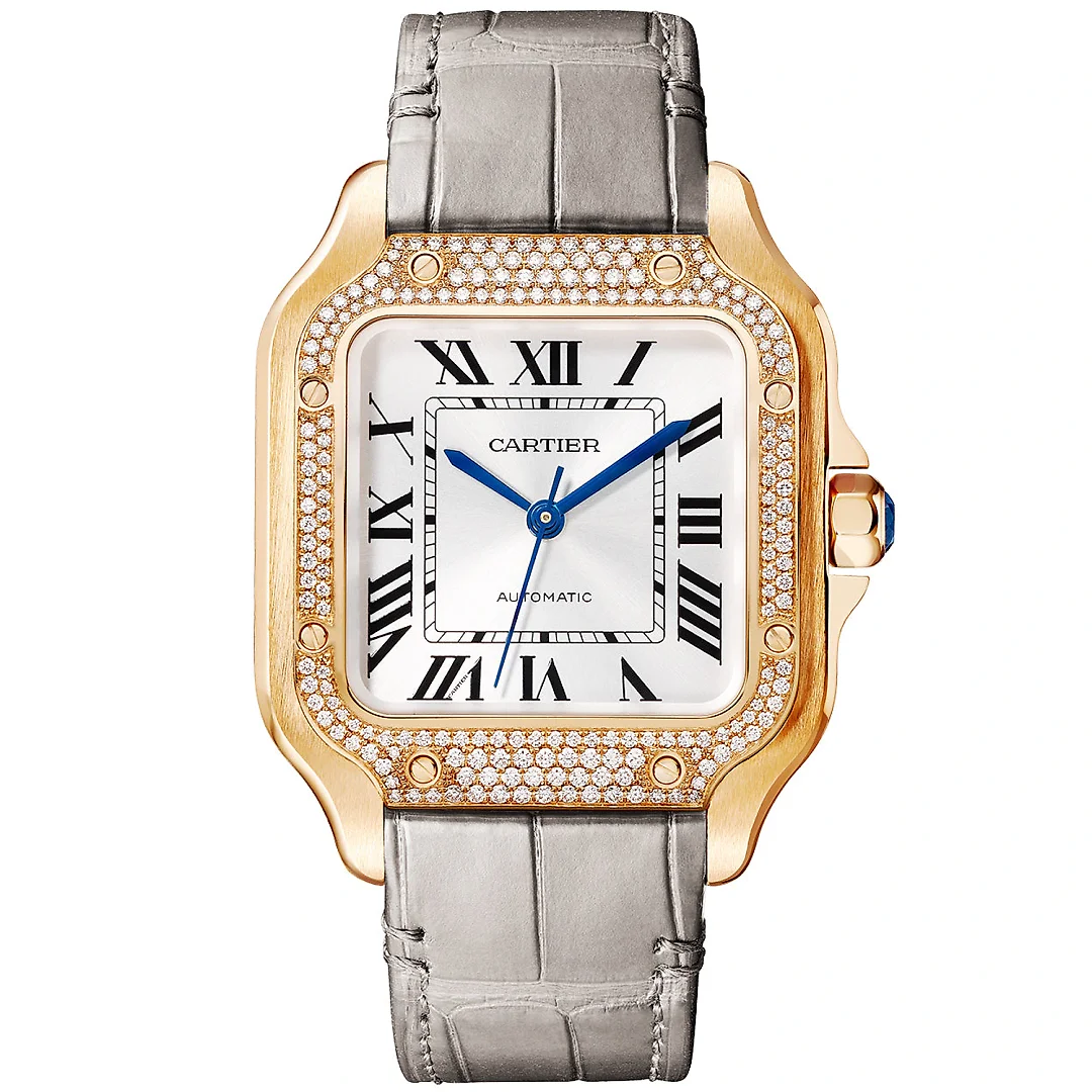 Santos de Cartier Medium Diamond Set Automatic 18ct Rose Gold Watch