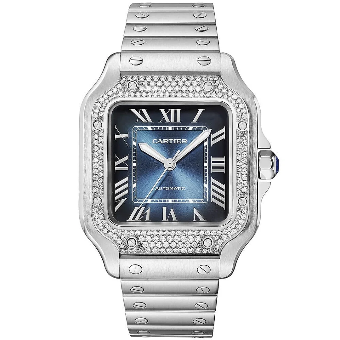 Santos de Cartier Medium Diamond Set Automatic Steel Bracelet/Strap Watch