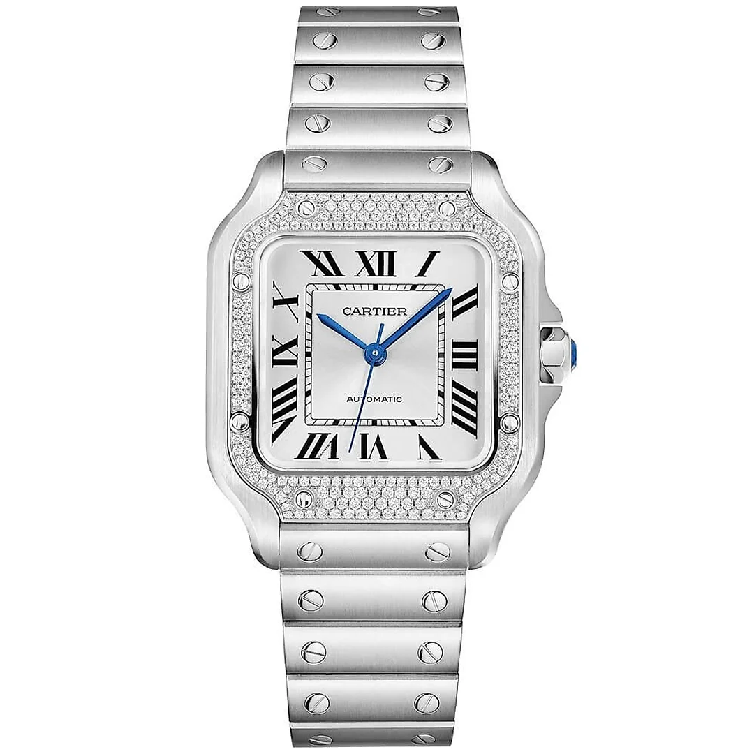 Santos de Cartier Medium Steel Diamond Set Bezel Bracelet/Strap Watch