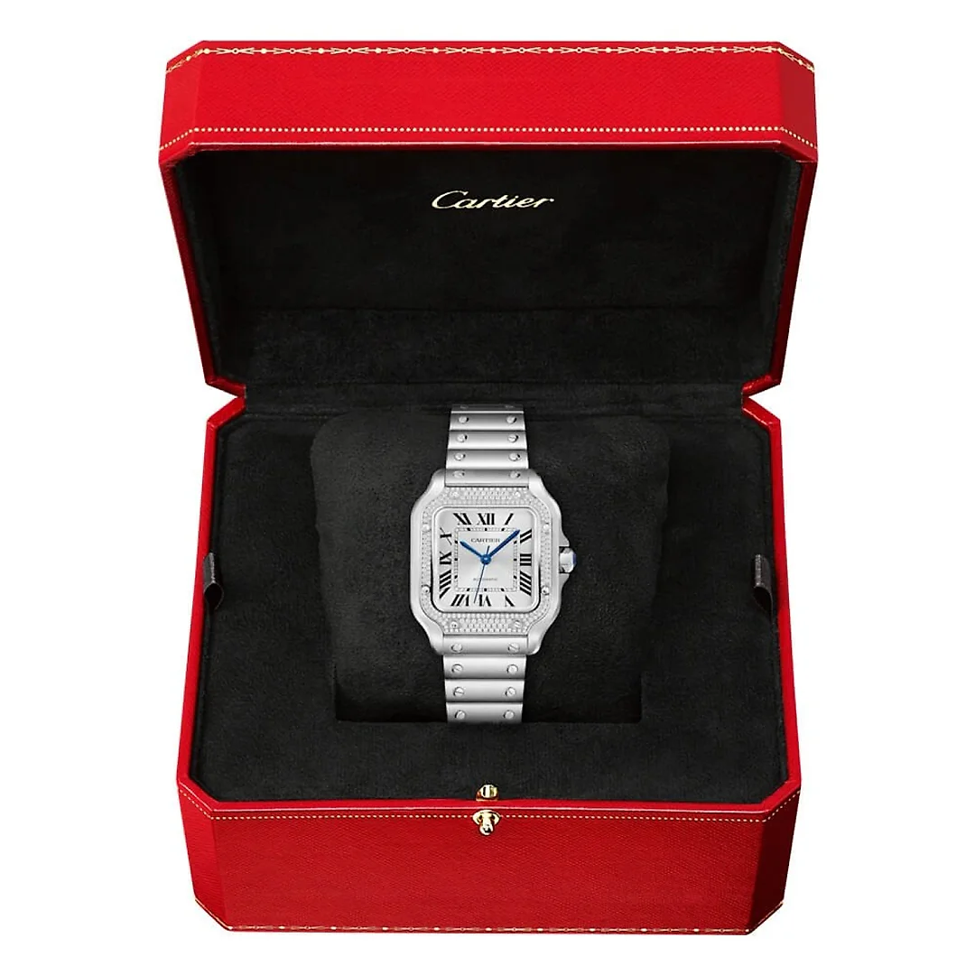 Santos de Cartier Medium Steel Diamond Set Bezel Bracelet/Strap Watch