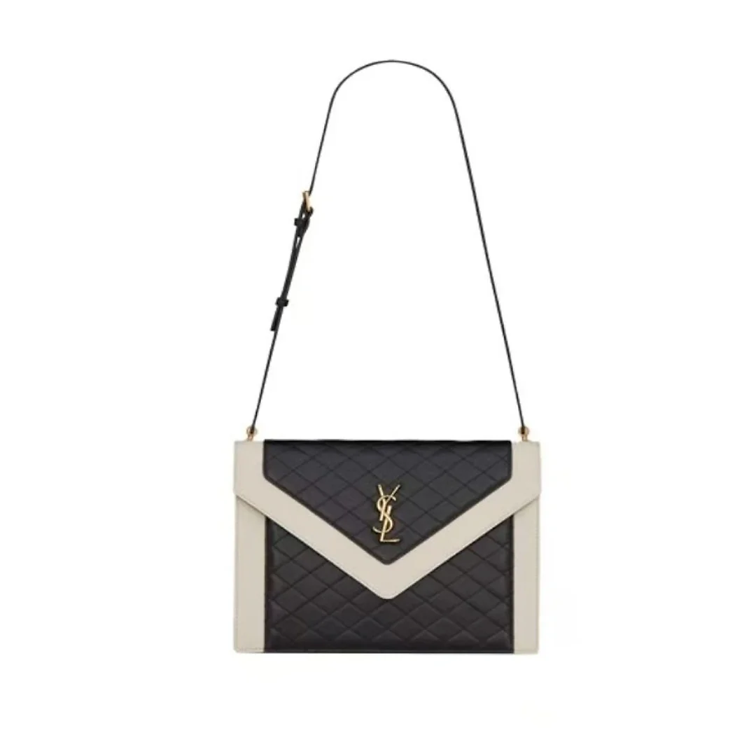 Y Gaby Satchel in Lambskin and Lamb Leather Black&White